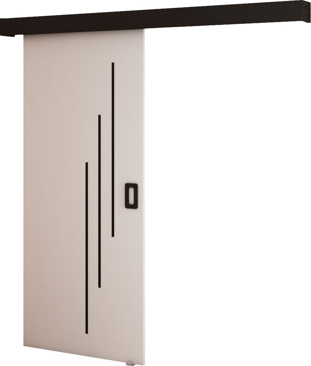 InspireMe - Schuifdeursysteem met rail - 90x204cm - MAY VI - Wit Mat + Zwart frame + Zwart Handvat met Soft-Close system