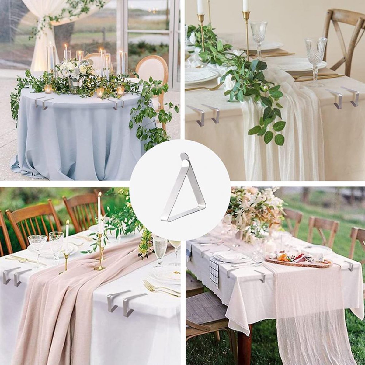 8 Pinces à Nappe Acier Inoxydable - Pour Tables Jusqu'à 3 Cm - Idéal Repas En Extérieur, Mariage, Fête