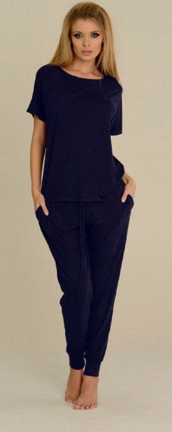 DeLafense Paula pyjamaset donkerblauw- viscose S