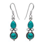 Zilveren oorhangers, twee turquoise stenen en sierlijke details