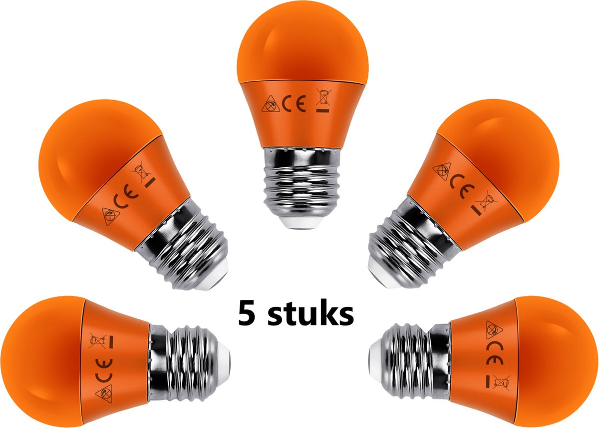G45 kogellamp 5 stuks | E27 LED lamp 4W=30W gloeilamp | oranje licht