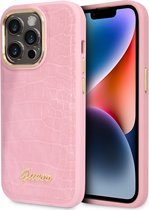Guess iPhone 14 Pro PU leer telefoonhoesje - Kleur: Roze - Bescherm je telefoon met een stijlvolle back cover