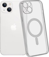 ShieldCase geschikt voor Apple iPhone 14 Plus hoesje transparant Magneet metal coating - zilver - Backcover case doorzichtig - Shockproof hoesje - Met oplaad ring