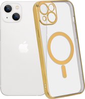 ShieldCase geschikt voor Apple iPhone 14 hoesje transparant Magneet metal coating - goud - Backcover case doorzichtig - Shockproof hoesje - Met oplaad ring