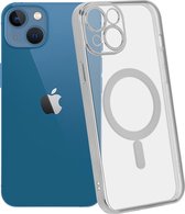ShieldCase geschikt voor Apple iPhone 13 hoesje transparant Magneet metal coating - zilver - Shockproof hoesje - Extra robuuste rand - Beschermhoesje - Shockproof Hardcase - Transparant doorzichtig hoesje