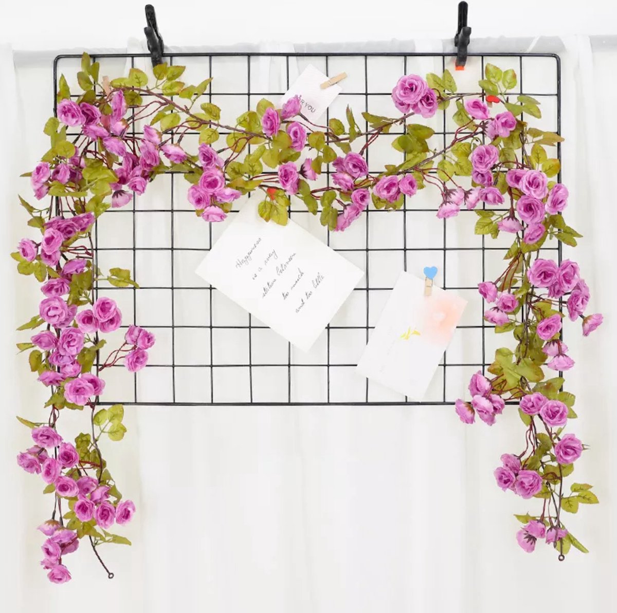 Bloemenslinger Fiets en Interieur - 69 Mini Rozen Paars - Stijlvolle Bloemenstreng voor Fietsmand of Stuur - 180 CM Bloemen - Plastic Kunstbloemen Fiets Slinger