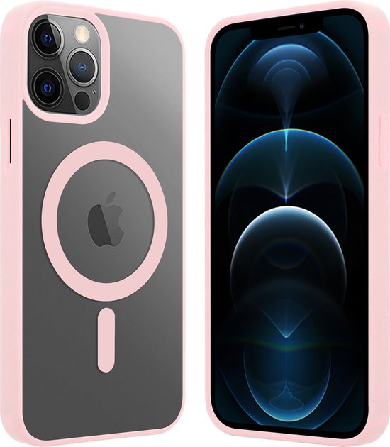 ShieldCase telefoonhoesje geschikt voor Apple iPhone 12 Pro Max Magneet hoesje transparant gekleurde rand - roze