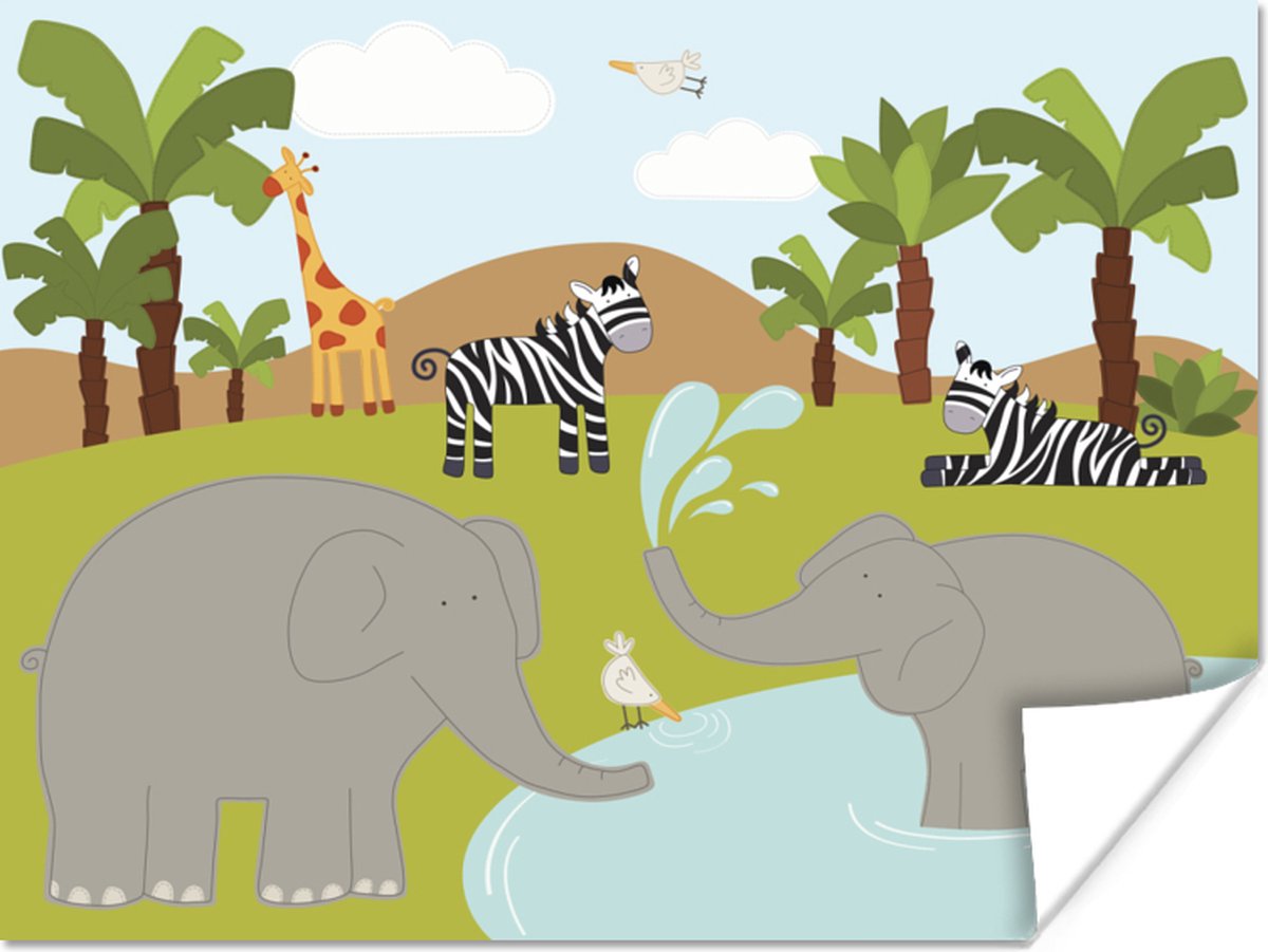 Poster Minimalisme - Dieren - Jungle - Jongens - Meisjes - Baby - Kids - 160x120 cm XXL - Poster Babykamer