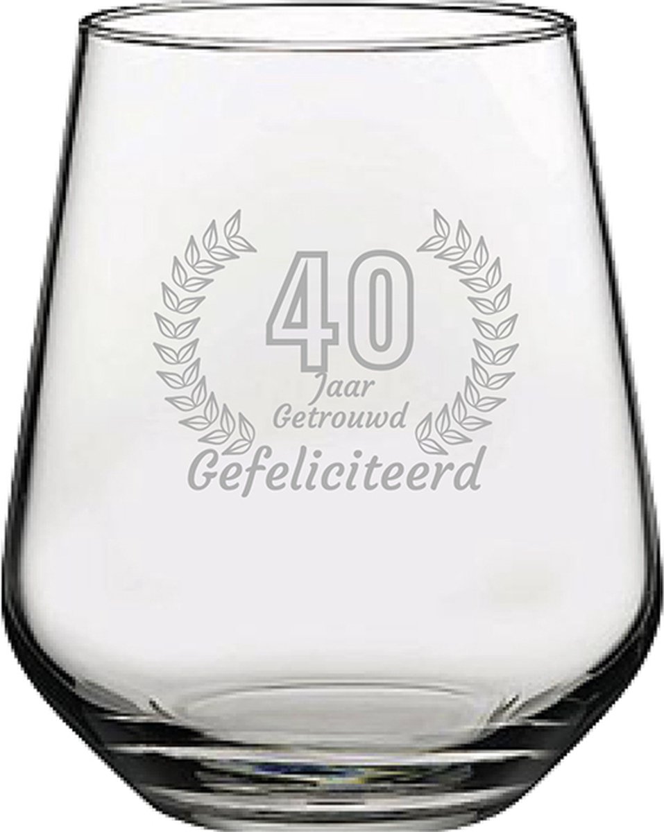 Gegraveerde Drinkglas 42,5cl Gefeliciteerd 40 jaar getrouwd