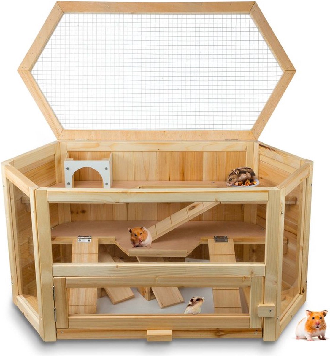 Cage à hamster en bois 3 couches 4animalz - 80x40x43cm - hexagonale | bol.