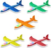 Combinatie pakket 5 XL zweefvliegtuig Met Verlichting blauw, geel, rood, groen, oranje - Vliegtuig speelgoed - Speelgoedvliegtuigen - Foam Vliegtuig