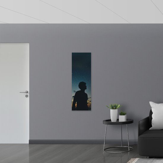 WallClassics - Plaque de Mousse PVC - Silhouette de Personne sous Ciel Étoilé - 40x120 cm Photo sur Plaque de Mousse PVC