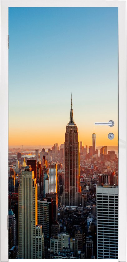 Deursticker New York - Skyline - Zonsondergang - 75x205 cm - Deurposter