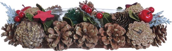 Kerst theelichthouder van Naturn Christmas | 13 x 9 x 30 cm | Waxinelichthouders kerststuk | Kerstversiering kaarsenhouder | Rood