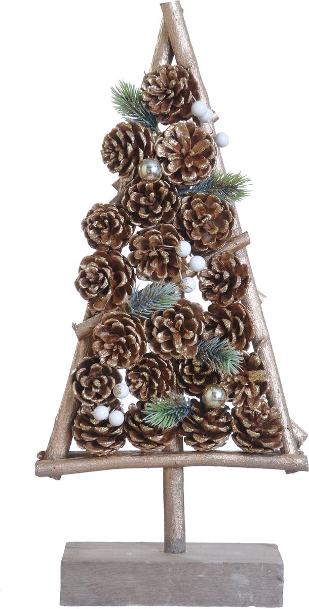 Kerstboom op houten staander van Naturn Christmas | 22 x 8 x 50 cm | Duurzame kerstversiering | Kerst ornament op voet | Bruin