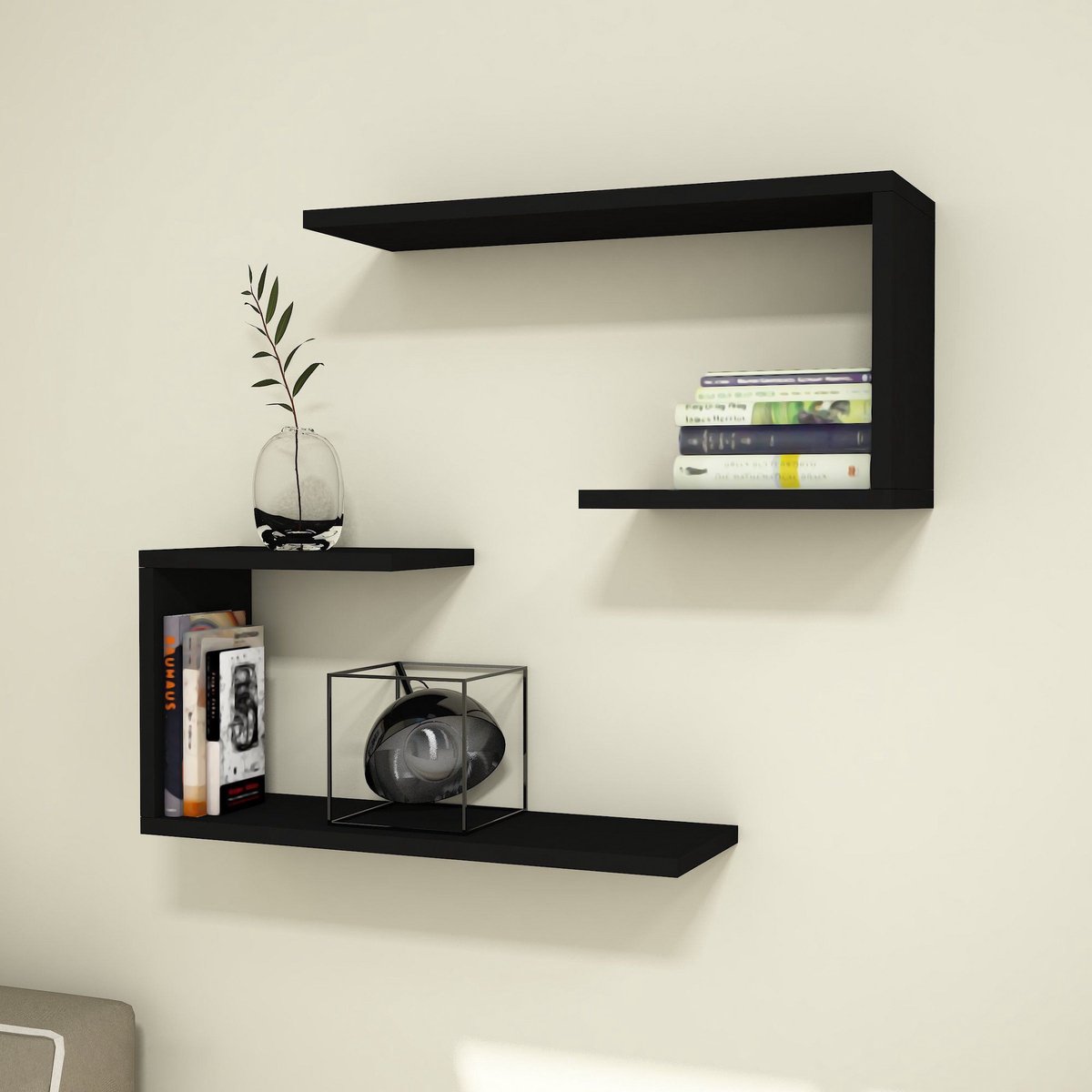 en.casa Wandplank Årslev set van 2 zwart