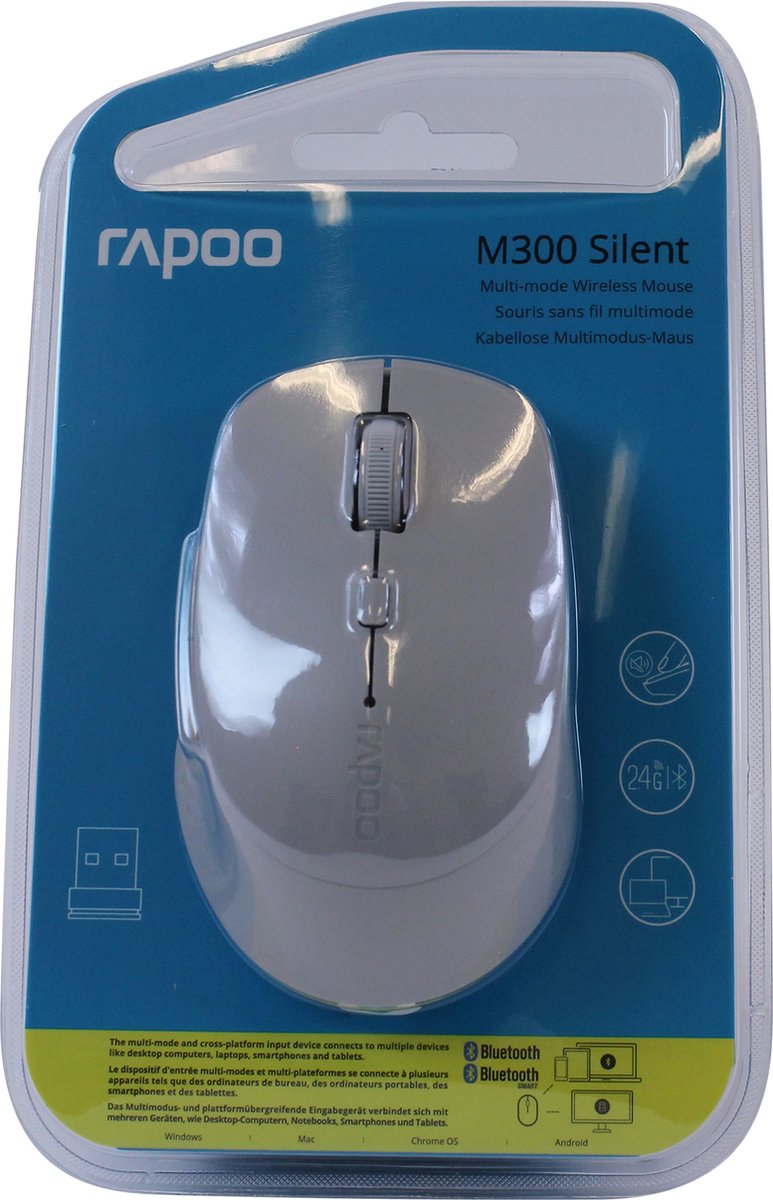 Rapoo M300 -  Muis - Draadloos - Rechtshandig - Grijs