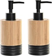 Pompe/distributeur de savon - 2x pièces - marron/noir - bambou - 7x17 cm