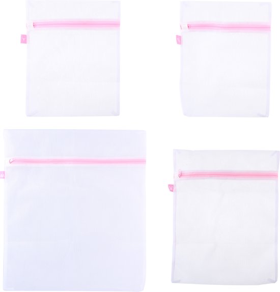 Set van 8x stuks waszakjes/wasnetje -  wit/roze - 3 formaten