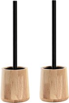 Brosse WC/Toilette - 2x pièces - marron - bois de bambou - 38 x 11 cm