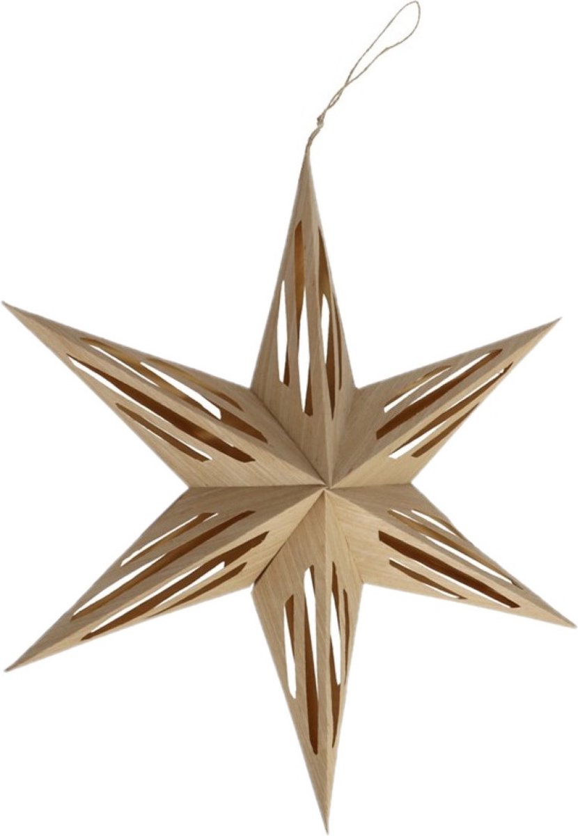 Gerimport Papieren kerstster lampion lichtbruin 40 cm - kerstdecoratie - sfeervol - lichtgewicht - feestelijk