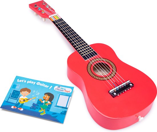 New Classic Toys Speelgoed Gitaar Muziekboekje - Inclusief Draagriem Rood |