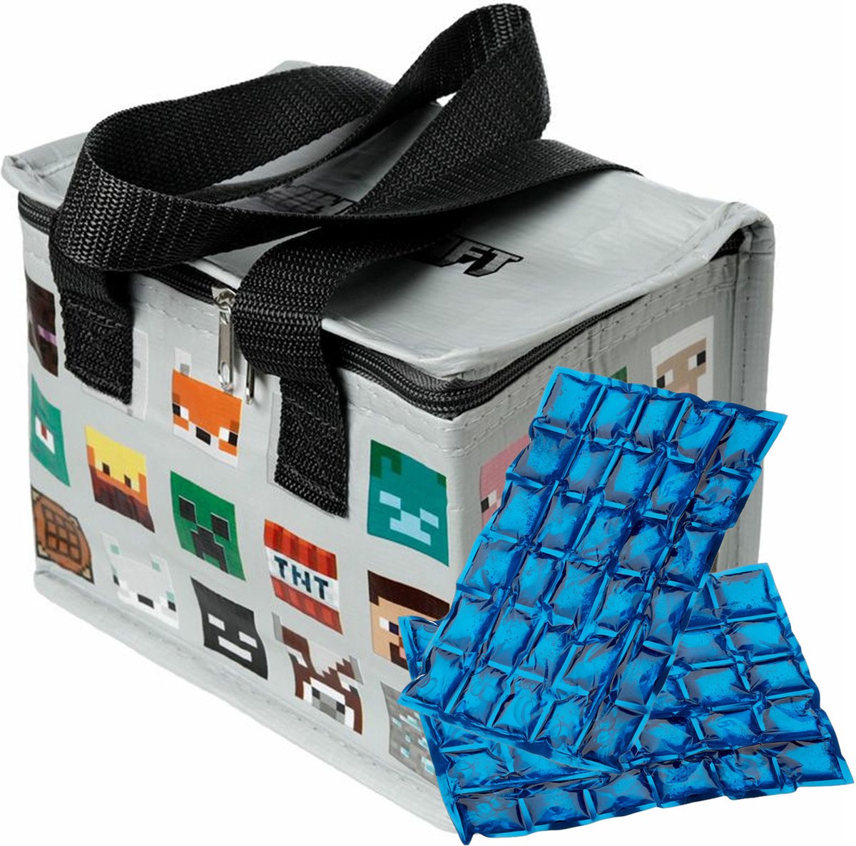Puckator Kleine lunch koeltas met 2x flexibel koelelement - Minecraft print - 4,4 liter