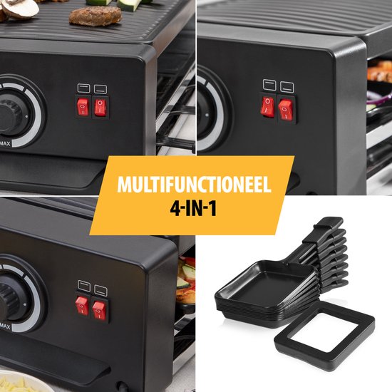 Raclette - 8 Personnes - Surface De Cuisson 42 X 23 Cm - Thermostat Réglable Avec Anneau