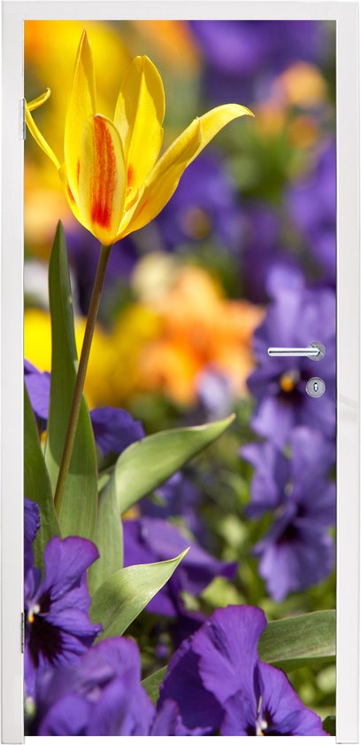 Deursticker Lente - Bloemen - Kleuren - 85x215 cm - Deurposter