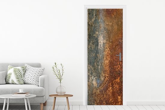 Deurposter 80x215 cm - Deursticker Staal - Roest - Oud - Oranje - Grijs - Patroon - Abstract - Meubelfolie zelfklevend - Deurfolie woonkamer - Interieurfolie fotobehang - Deur plakfolie - Deurstickers - Deurbehang sticker - Kamer decoratie