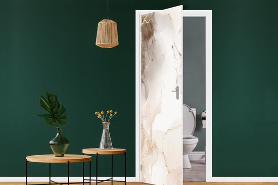 Sticker mural effet marbre - Marron - Lignes - 85 x 215 cm - Affiche de porte