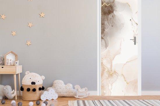 Sticker mural effet marbre - Marron - Lignes - 85 x 215 cm - Affiche de porte