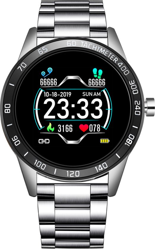 Belesy® MODEST – Smartwatch Heren – Smartwatch Dames – Horloge – 1.3 inch Touchscreen Kleurenscherm – Stappenteller – Hartslag – Bloeddrukmeter – Zuurstofgehalte – Slaapmonitor – Multi Sportmodus – Calorieën – Bluetooth 4.0 – Zilver - Moederdag