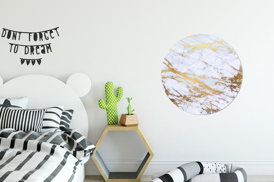 WallCircle - Stickers muraux - Cercle Papier Peint - Marbre - Or - Wit - Luxe - Aspect Marbre - Glitter - 80x80 cm - Cercle Mural - Autocollant - Autocollant Rond Papier Peint