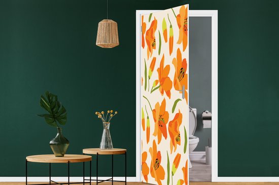 Deursticker Bloemen - Lelie - Patronen - 95x215 cm - Deurposter