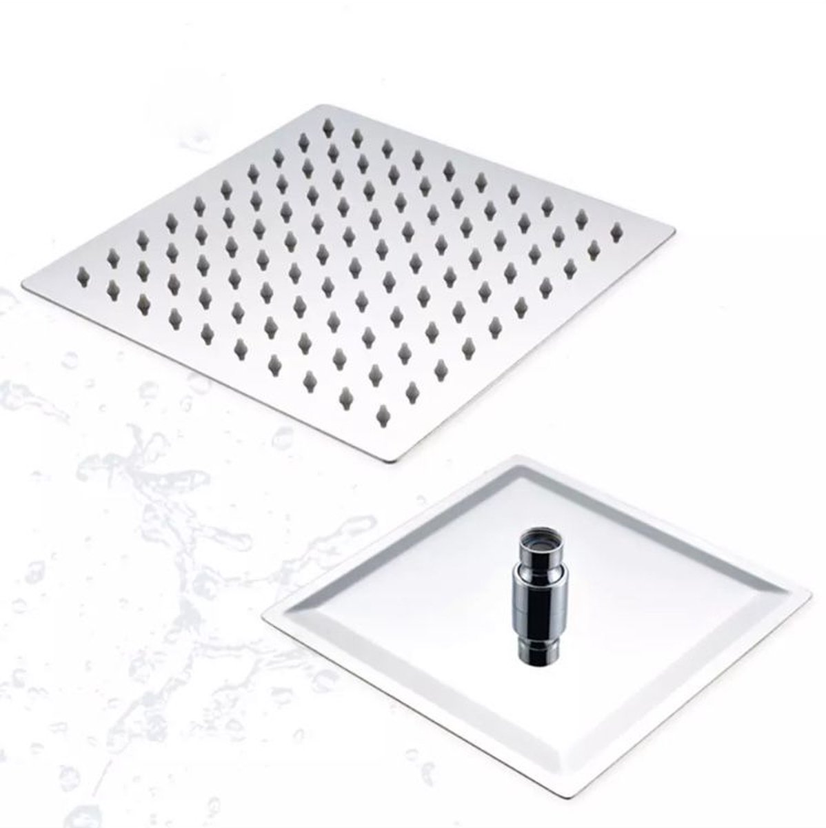 QOTSTEOS Douchekop met slang, 8 inch, vierkante regendouche met handdouche van roestvrij staal, waterbesparende douchekop, 1,5 m hoge druk, krachtige douchekop voor de badkamer, zilver
