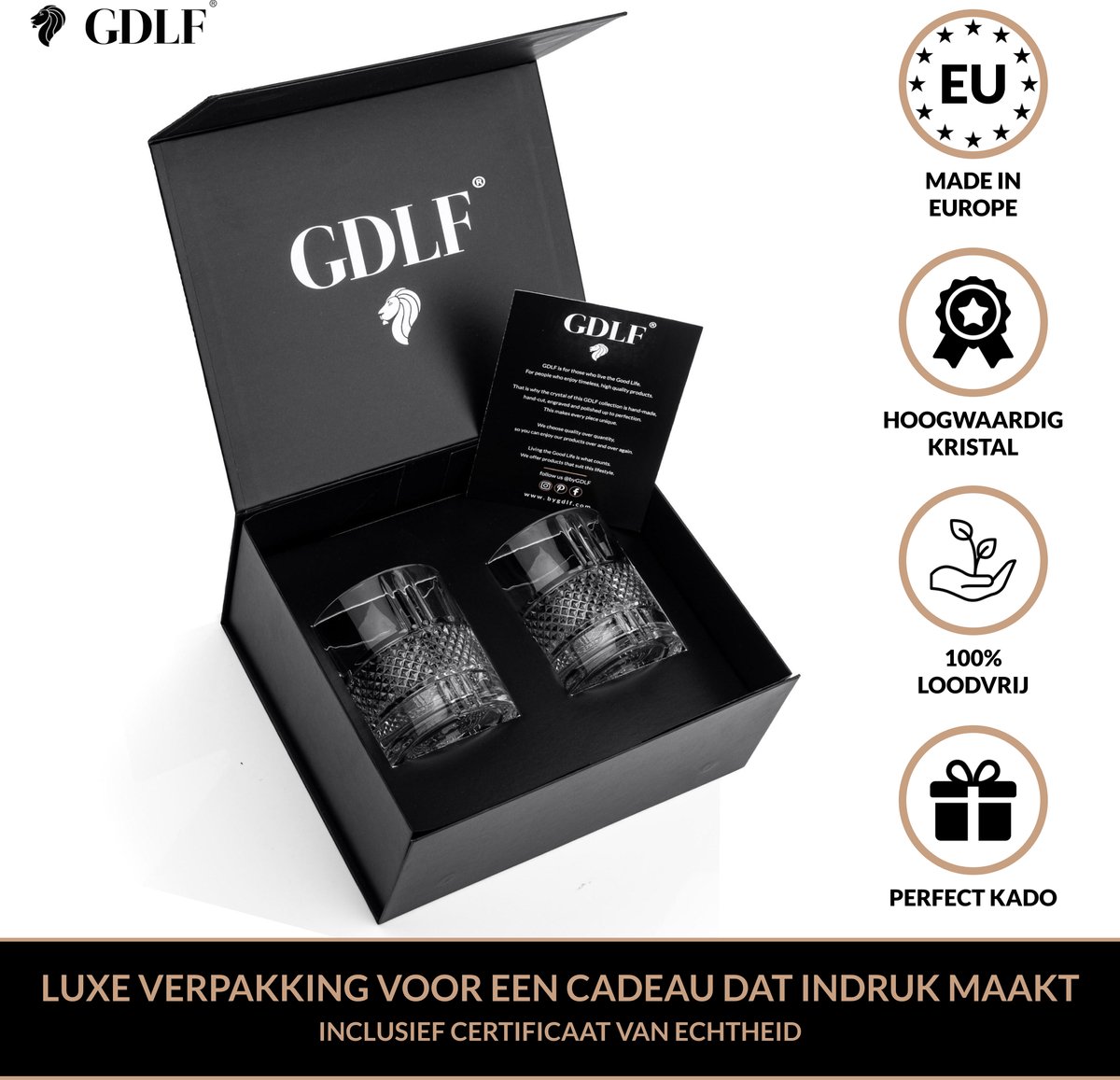 GDLF® Kristal Superior Whiskey Glazen Set in Luxe Geschenkdoos | Whiskey Set | Hoogwaardig 100% Lood-Vrij Kristal | Made in Italie | Luxe Waterglazen , Gin Tonic Glazen en Likeurglazen | Cadeau voor Man & Vrouw — cadeau in Kookcadeaus - foto 2