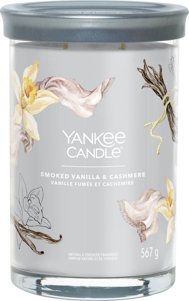 Yankee Candle Smoked Vanilla & Cashmere Large Tumbler Geurkaars - 100 branduren - twee lonten Grijs