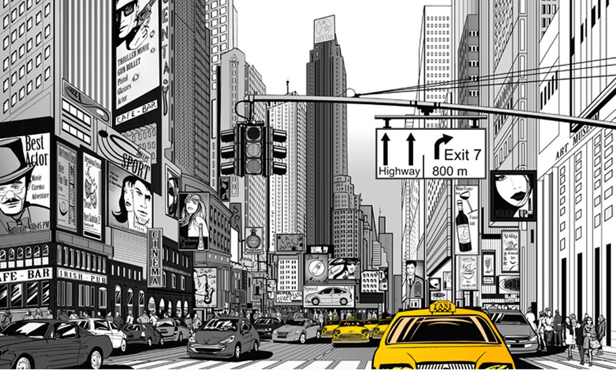 Fotobehang - Gele taxi's in NYC.