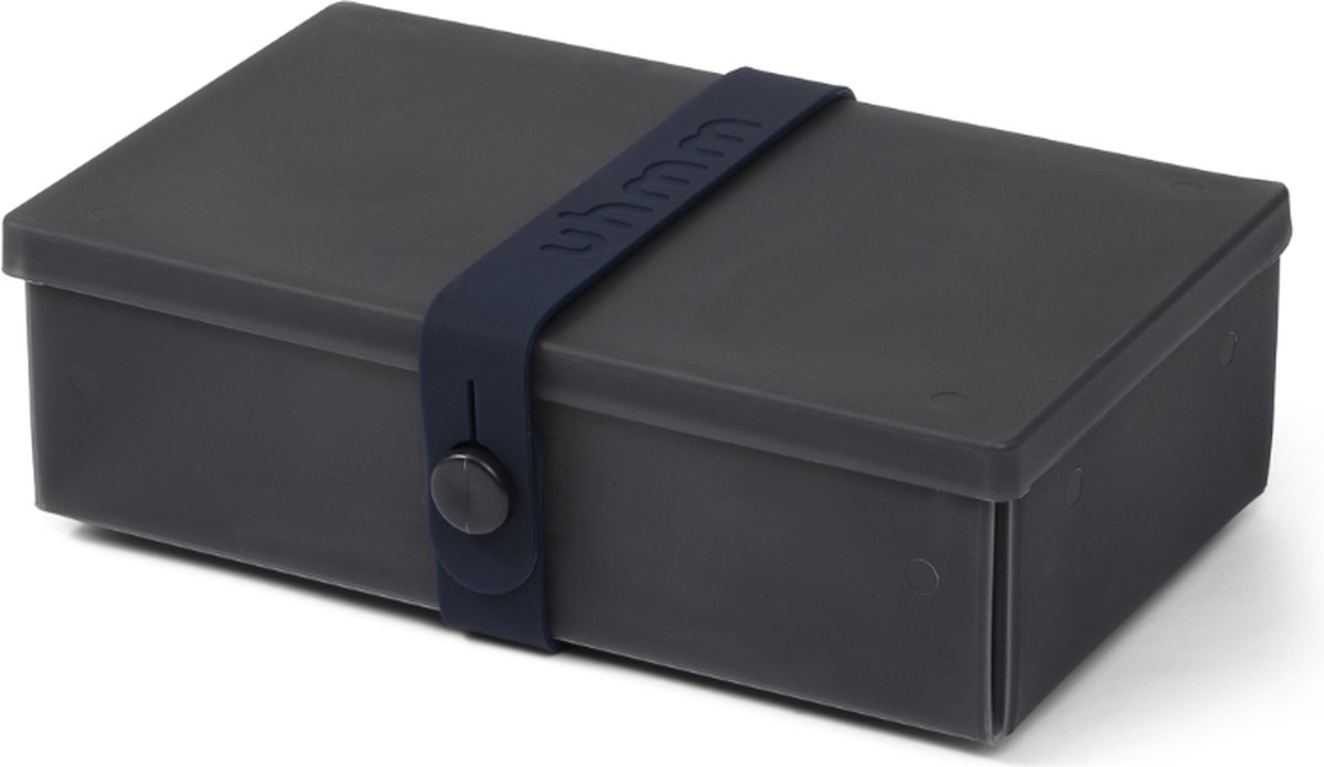 Uhmm Box 01 - Black Chalk Box & Strap - Lunch to Go - rechthoek/rectangle - plat uitvouwbaar/foldable flat - voedselveilig/food safe – geschikt vaatwasser, vriezer, magnetron/dishwasher, freezer, microwave safe - 100% recyclable – Deens/Danish Design