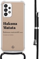 Casimoda® hoesje met koord - Geschikt voor Samsung A53 - Hakuna Matata - Afneembaar koord - Siliconen/TPU - Bruin/beige