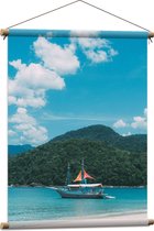 WallClassics - Affiche Textile - Navire sur Mer Bleu Clair - 60x80 cm Photo sur Textile