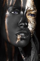 glasschilderij - vrouw - gezicht - zwart goud - 120x80 - Ter Halle