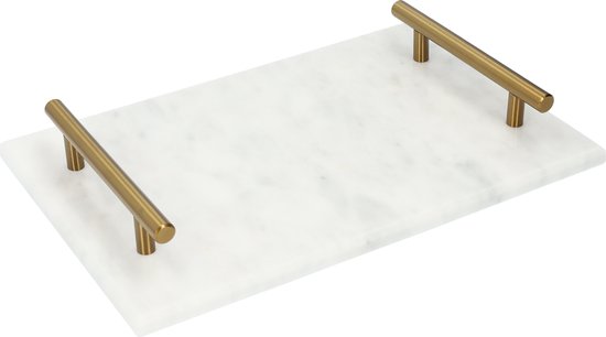 QUVIO Dienblad met gouden handvaten - Decoratieve dienbladen - Schalen en presenteerbladen - Dienbladen rechthoek - Drank & baraccessoires - 20 x 30 cm - Marmer