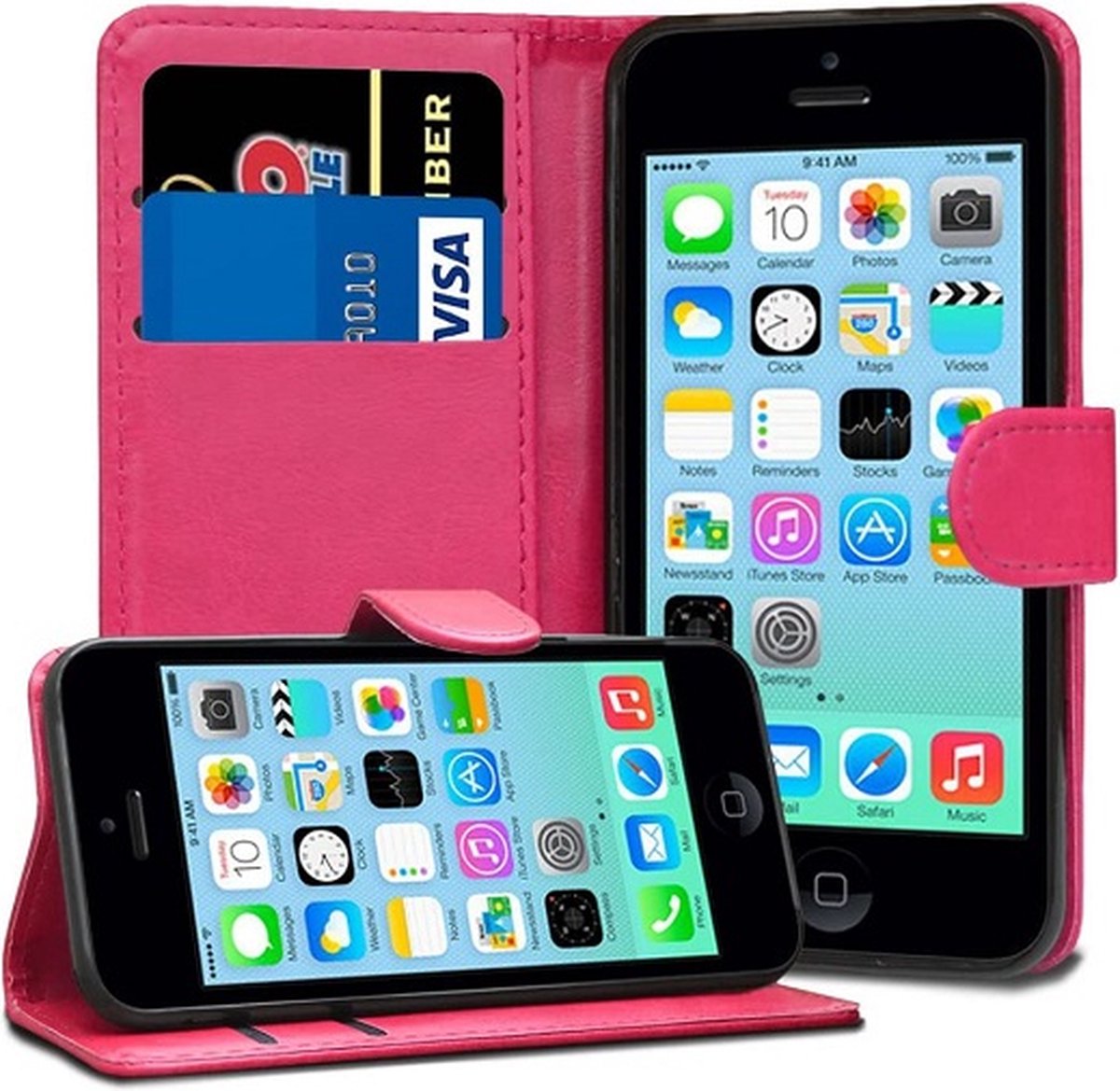 iPhone 5 5s SE Hoesje Met Pasjeshouder Bookcase Roze