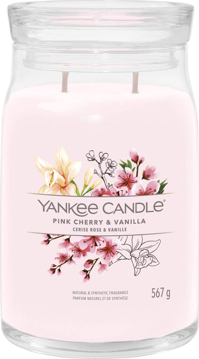 Yankee Candle Pink Cherry & Vanilla Large Jar Geurkaars - 90 branduren - twee lonten Roze