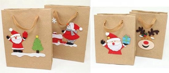 Sac cadeau Noël 4 pièces kraft - Sac emballage Noël - Père Noël - Bonhomme  de neige -... | bol.com