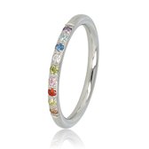 My Bendel ring zilverkleurig met mooie gekleurde zirkonia steen - Edelstalen aanschuifring met zirkonia steentjes voor stralende look - Met luxe cadeauverpakking