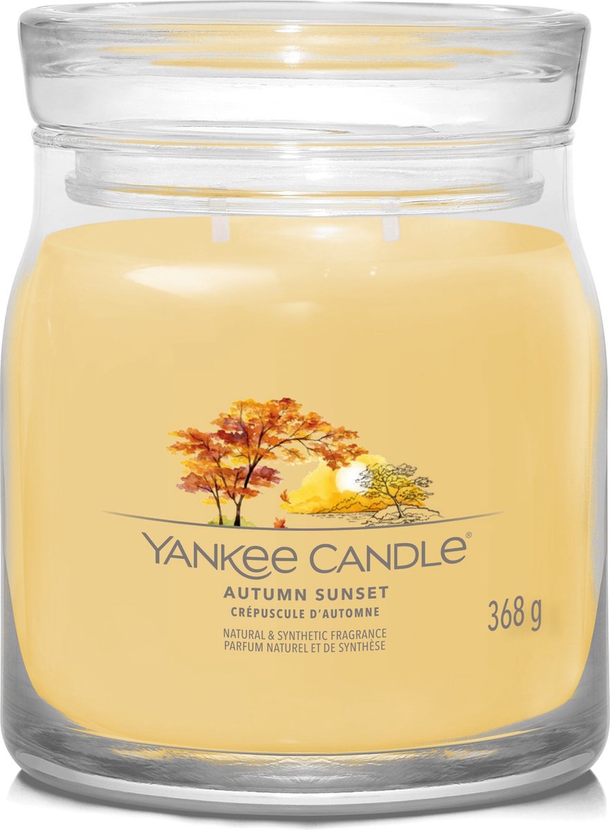 Yankee Candle Autumn Sunset Medium Geurkaars - 50 branduren - 2 lonten Geel