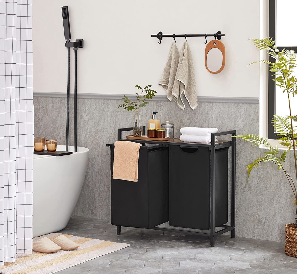 Wasmand 2 lagen ijzeren wasmand met wielen wasmand kledingmand voor slaapzaal badkamer slaapkamer Wasbox Wasmanden (Color : Gold, Size : 36 * 36 * 65cm